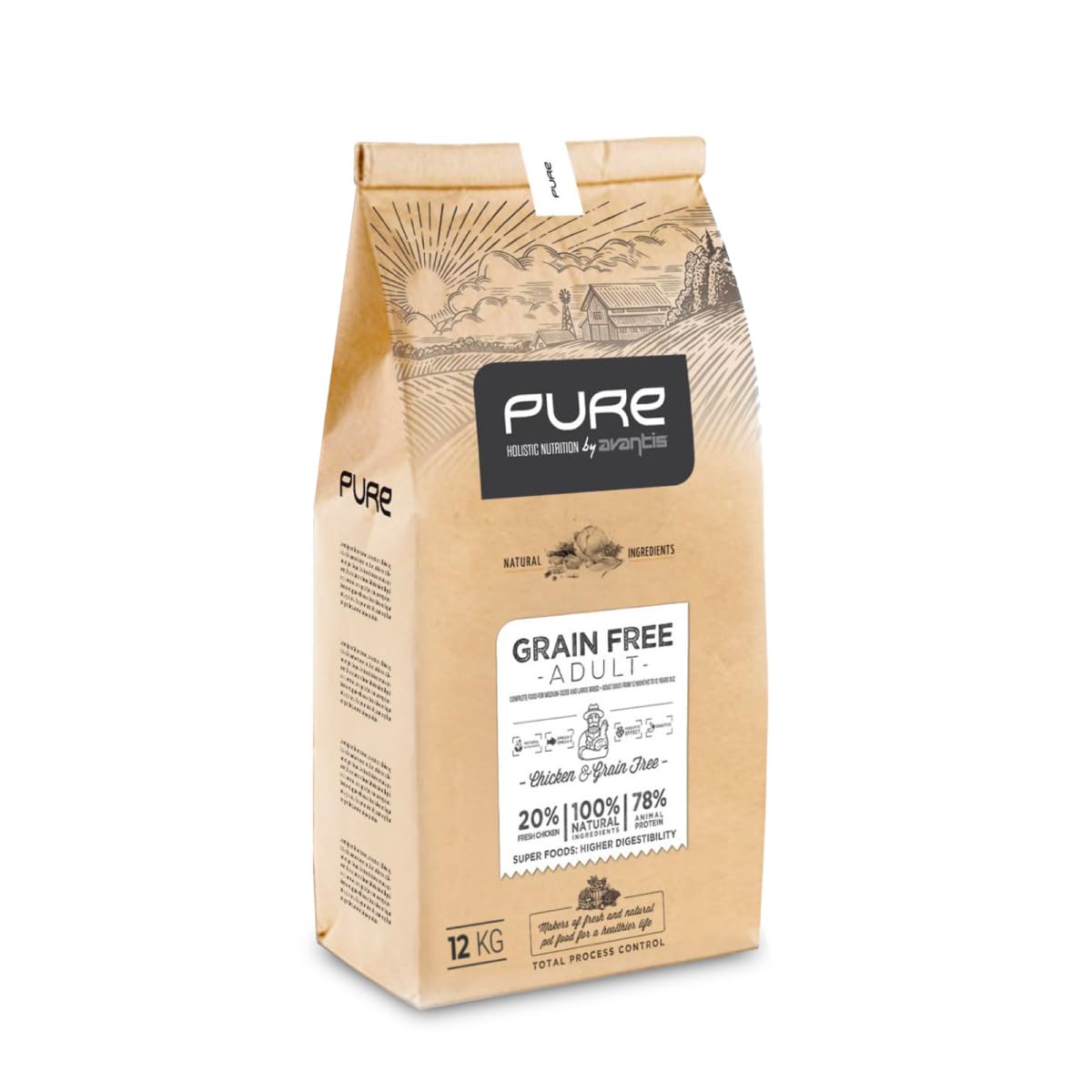 Avantis Pet Pure Grain Free Adult - Pienso para Perros Adultos de Todas Las Razas - 2 kg - Comida 100% Completa y Equilibrada - con Pollo y sin Cereales para Perros con Intolerancia y Alergia