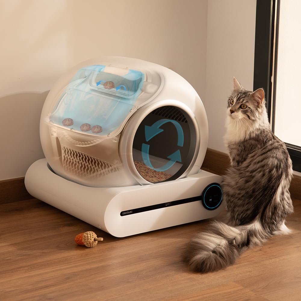 Cecotec Arenero Gatos Autolimpiable Pumba 8500 CleanKitty Smart. Triple Sistema de Desodorización, Control por WiFi y Pantalla, Silencioso y Seguro con Sensor de Infrarrojos, Cubo Interior 65L