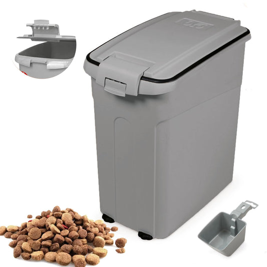 BPS Contenedor de Comida para Mascotas Caja de Alimentos Pienso 54L Tapa Abatible Hermética con Pala para Perros y Gatos (L: Blanco) BPS-4159BL