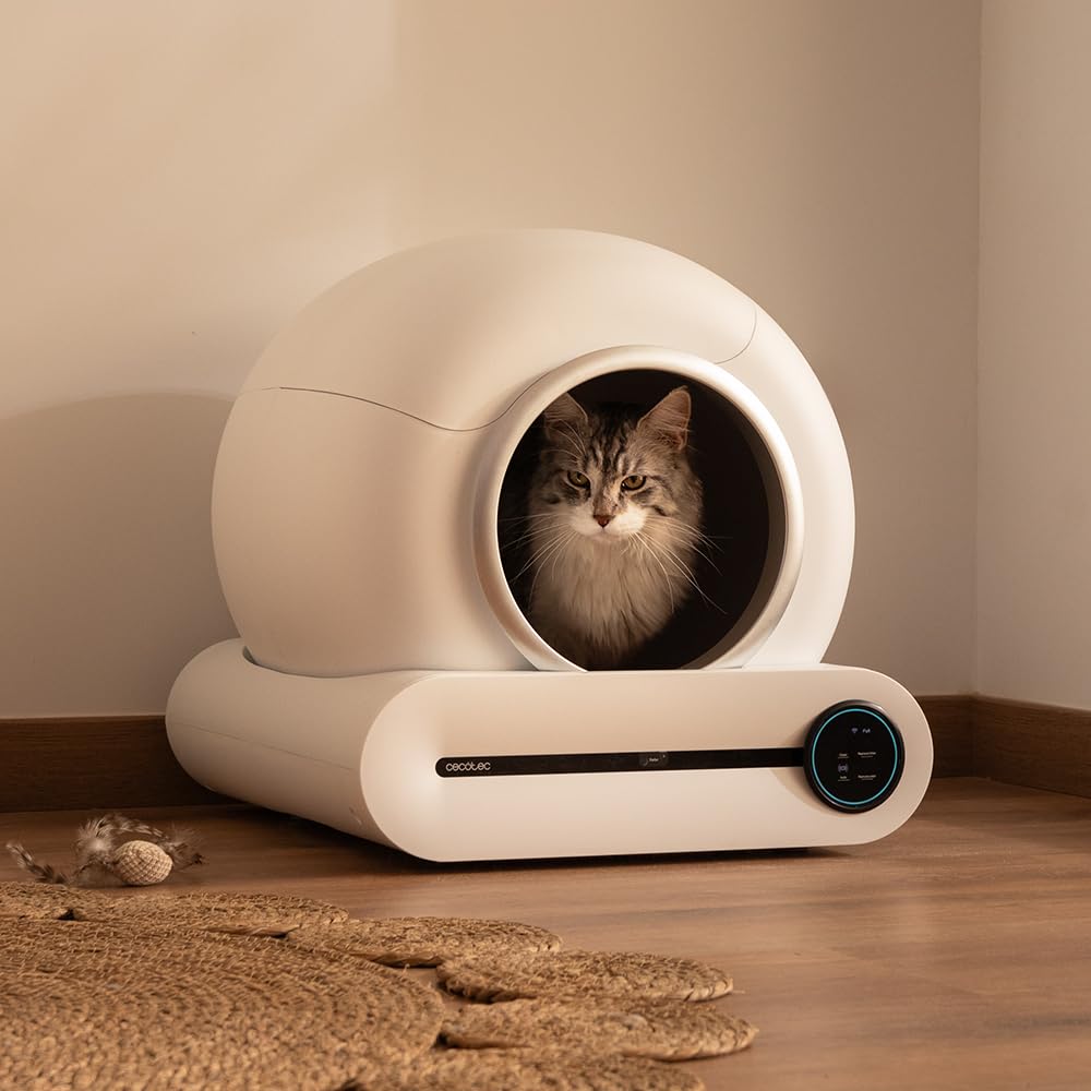 Cecotec Arenero Gatos Autolimpiable Pumba 8500 CleanKitty Smart. Triple Sistema de Desodorización, Control por WiFi y Pantalla, Silencioso y Seguro con Sensor de Infrarrojos, Cubo Interior 65L
