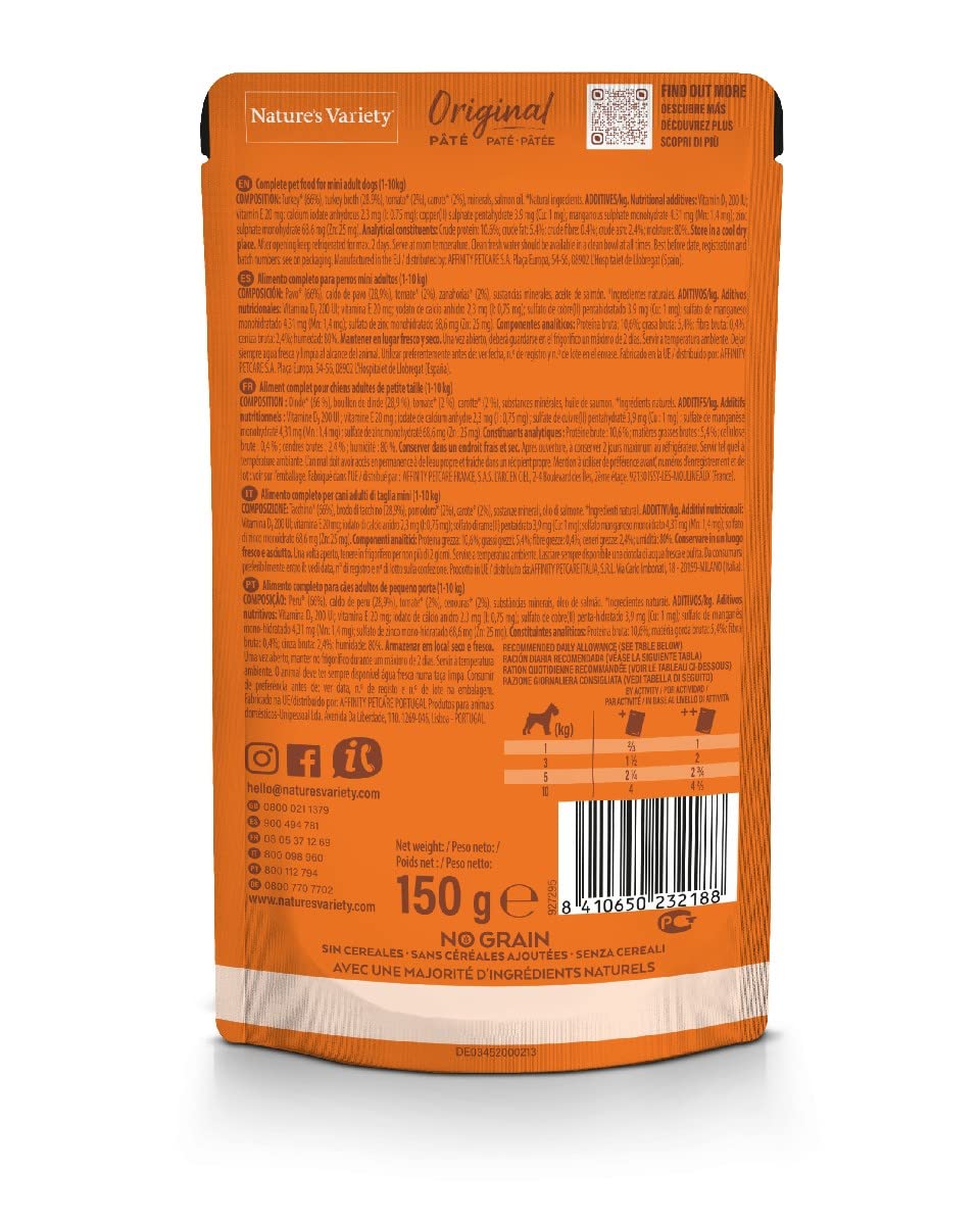 Nature's Variety Original No Grain - Paté para Perros Adultos Mini con Pollo - Caja 8 x 150 g