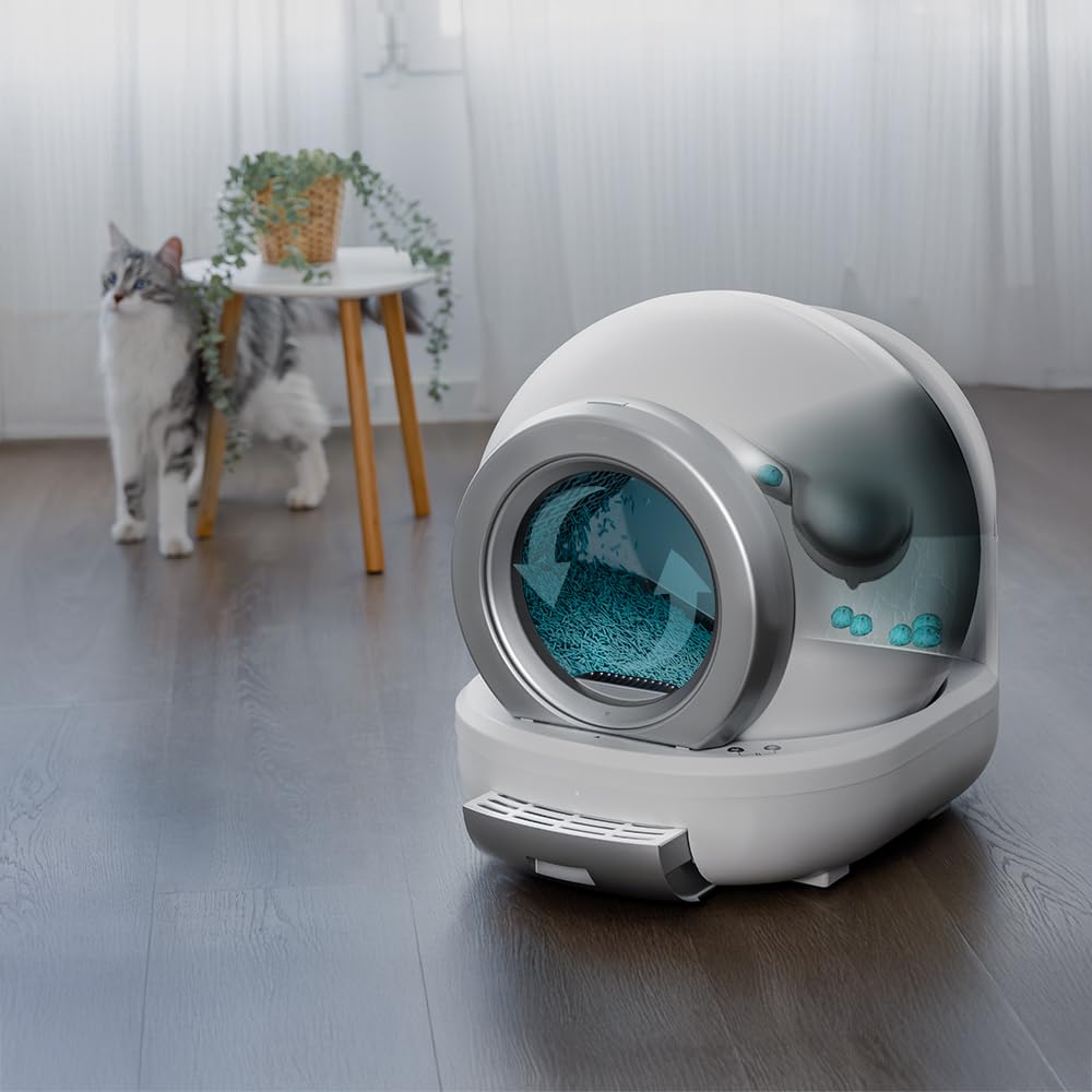 Cecotec Arenero Gatos Autolimpiable Pumba 8500 CleanKitty Smart. Triple Sistema de Desodorización, Control por WiFi y Pantalla, Silencioso y Seguro con Sensor de Infrarrojos, Cubo Interior 65L