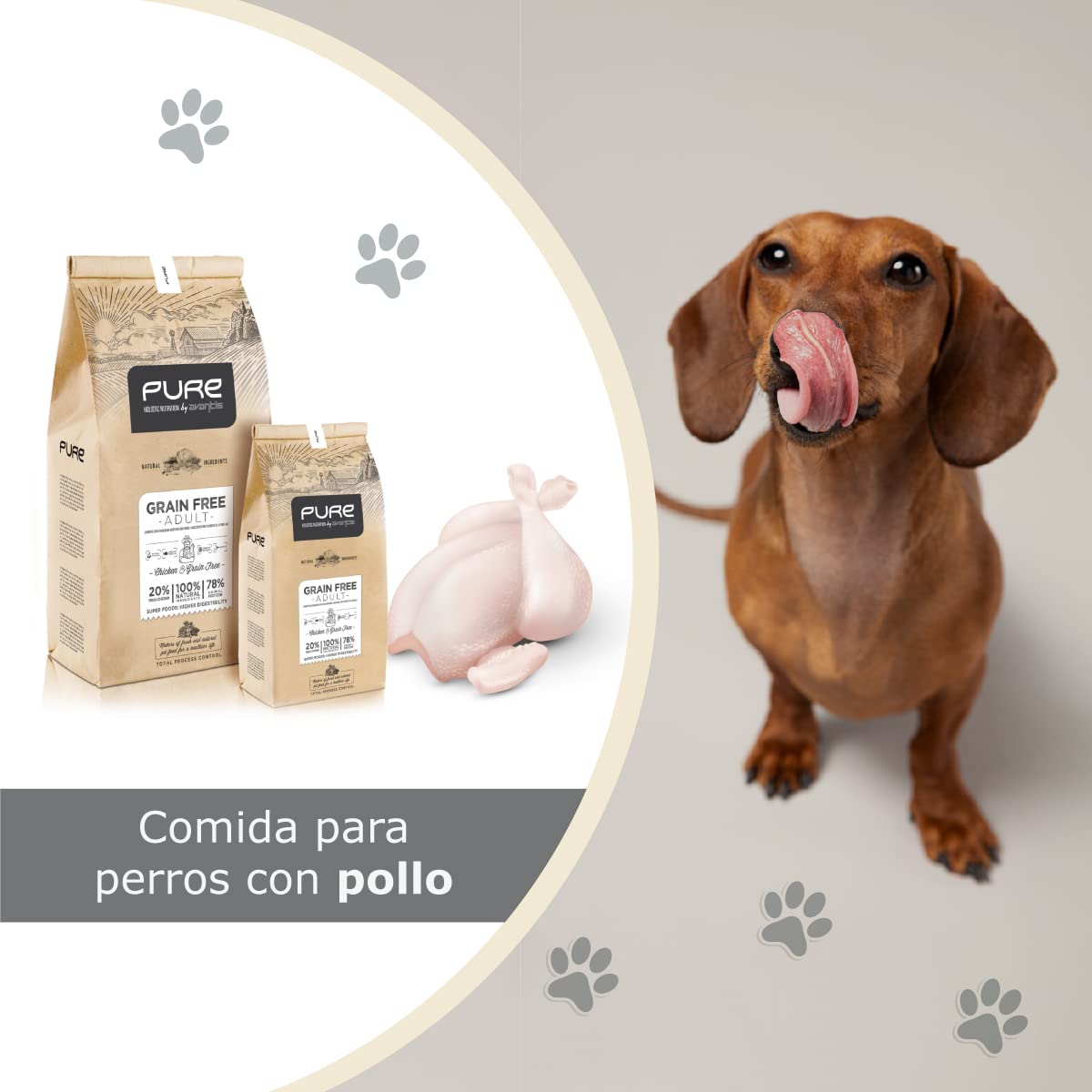 Avantis Pet Pure Grain Free Adult - Pienso para Perros Adultos de Todas Las Razas - 2 kg - Comida 100% Completa y Equilibrada - con Pollo y sin Cereales para Perros con Intolerancia y Alergia