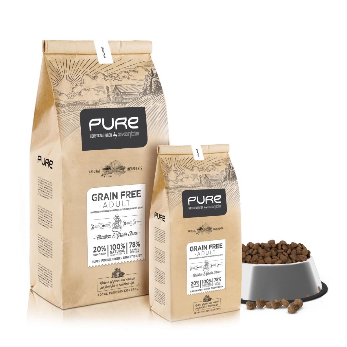 Avantis Pet Pure Grain Free Adult - Pienso para Perros Adultos de Todas Las Razas - 2 kg - Comida 100% Completa y Equilibrada - con Pollo y sin Cereales para Perros con Intolerancia y Alergia