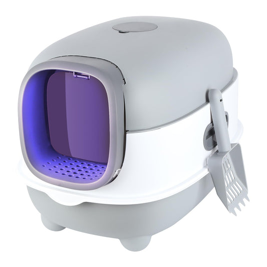 WODFARR - Arenero autolimpiable para gatos, plástico, polipropileno, con bolsa ambientadora y pala para arena para gatos, color gris