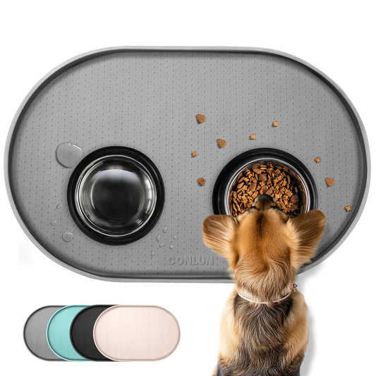 Conlun Alfombra Comedero Perro, Alfombra Comedero Gato con Bordes Elevados de 1.2 cm para Contener Derrames, Alfombrillas de Silicona para Comida de Mascotas Libres de BPA (Turquesa,48x30 cm)