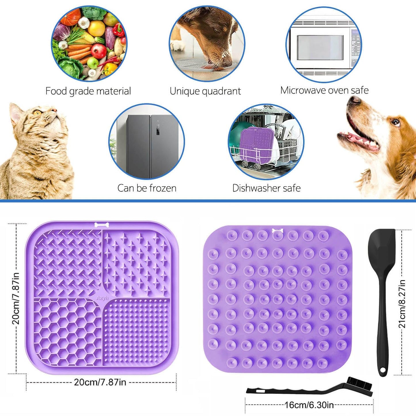 Azyh 2 Alfombrillas para Lamer Perros y Gatos Con Ventosas, Alimentador Lento para Aliviar la Ansiedad, Juguetes, Tapete de Alimentación para Mantequilla, Yogur, Maní
