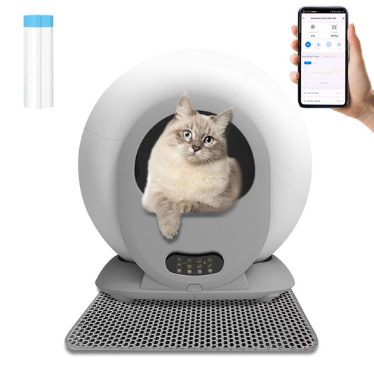 Arenero Autolimpiable para Gatos de 65L Inteligente WC Automático Inodoro con Alfombra Control App (Type A)