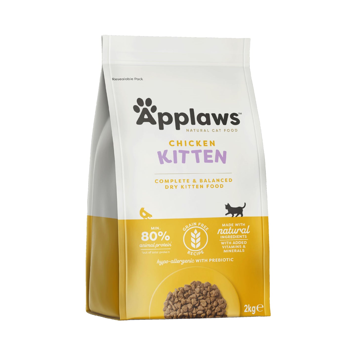Applaws Alimento Seco Natural sin Granos para Gatitos, Pollo Natural - Bolsa Resellable de 2 kg