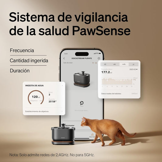 PETLIBRO Fuente para Gatos con Monitoreo de Aplicación, Dockstream Bebedero Gatos 2,5L, Estadísticas Inteligentes de Agua Potable, Fuente Agua Gatos Ultra Silenciosa, Multifiltración, Wi-Fi de 2,4 GHz