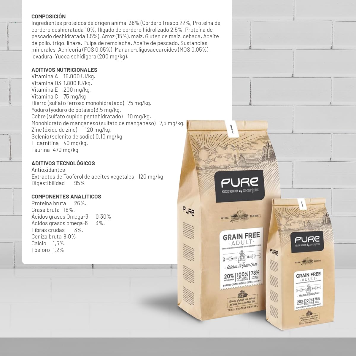 Avantis Pet Pure Grain Free Adult - Pienso para Perros Adultos de Todas Las Razas - 2 kg - Comida 100% Completa y Equilibrada - con Pollo y sin Cereales para Perros con Intolerancia y Alergia