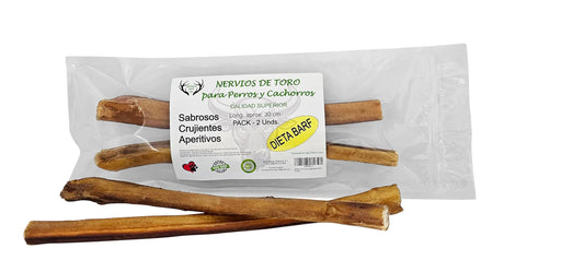 ARTISAN GIFT CO Nervio de Toro para Perros – Snack Natural Deshidratado, Apto para Dieta Barf (5 unds, Nervios de Toro 30 cm)