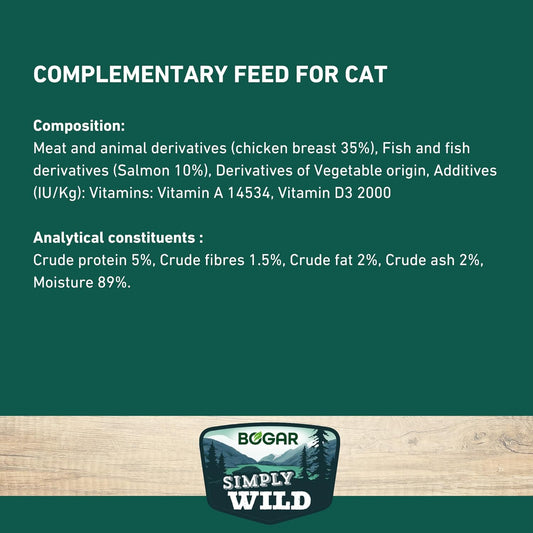 Bogar - Simply Wild - Chuches Gatos - Comida Gatos Complementaria - Snack Cremoso Sabor Salmón - Golosina para Felino Adulto - 5x15g - Ideal para los Momentos de Interacción Diarios