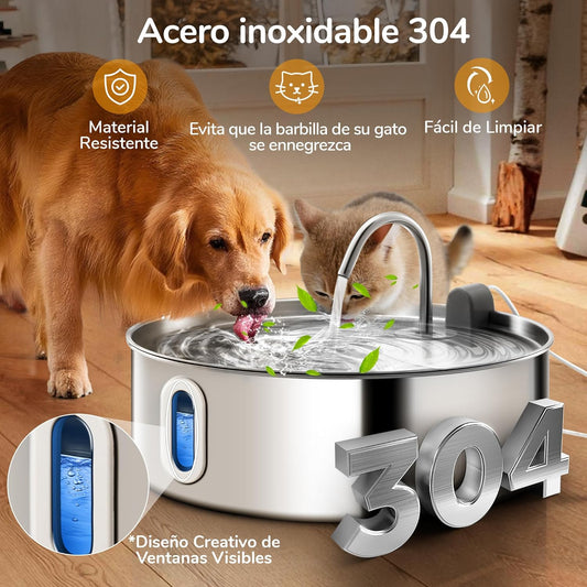 FUKUMARU 7L Fuente para Perros y Gatos de Acero Inoxidable. con filtración de 5 Capas, luz LED y Bomba silenciosa. Ideal para Perros Grandes y múltiples Gatos. Incluye 3 filtros.