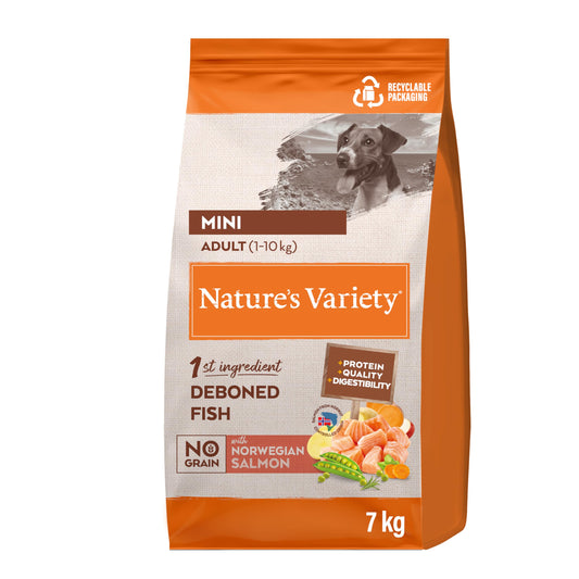 Nature's Variety No Grain - Pienso para Perros Mini Adultos con Salmón sin Espinas - 3kg