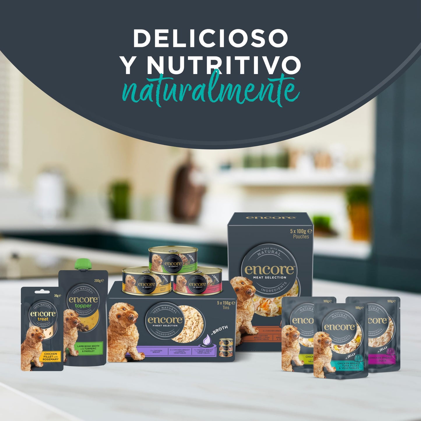 Encore Comida Húmeda Natural Perros, Pechuga de Pollo con Jamón y Verduras en Caldo - Paquete de 12 latas de 156 g