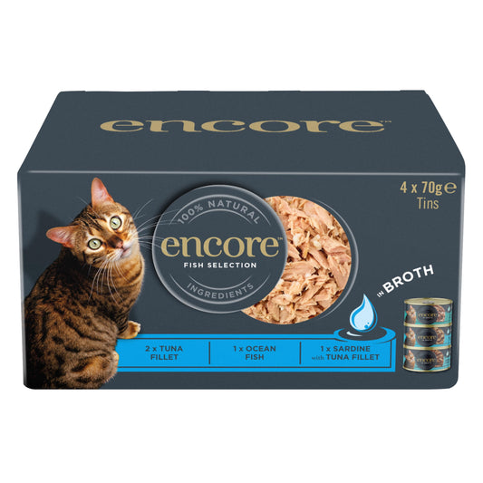 Encore 100% Natural Comida Húmeda para Gatos con Filete de Atún en Caldo, Paquete de 16 Latas de 70 g