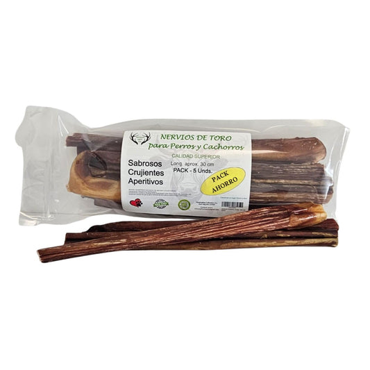 ARTISAN GIFT CO Nervio de Toro para Perros – Snack Natural Deshidratado, Apto para Dieta Barf (5 unds, Nervios de Toro 30 cm)