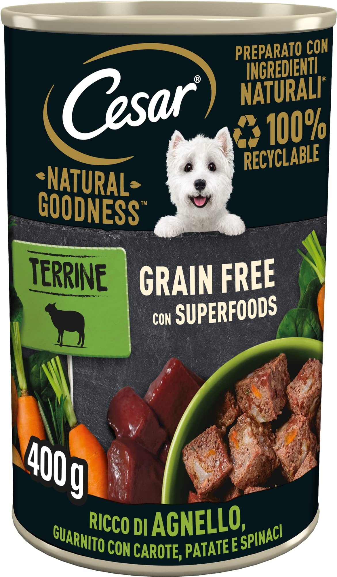 Cesar Natural Goodness - Comida húmeda para Perros con Sabor a Pollo y Verduras, 6 latas de 400 g, Total 2,4 kg
