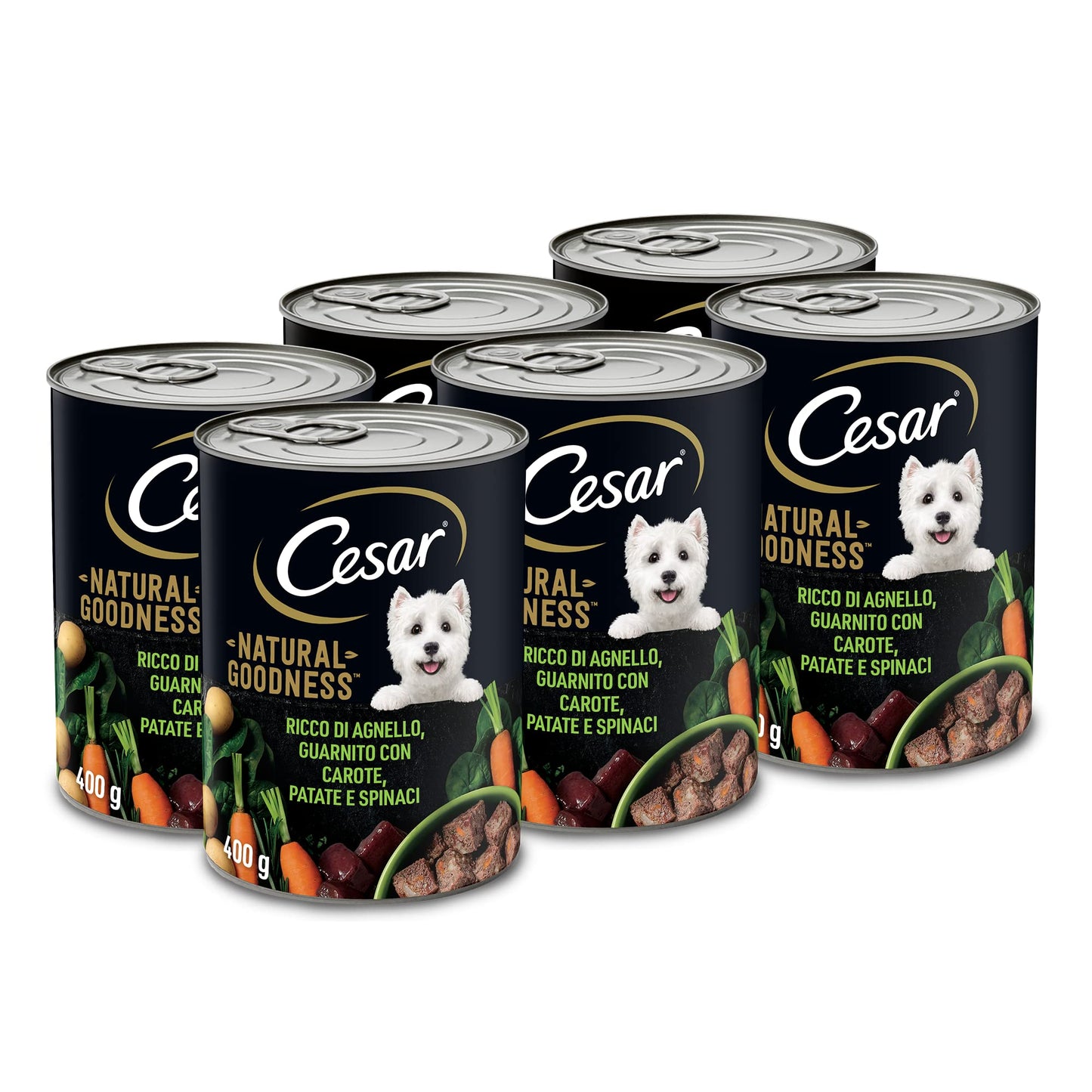 Cesar Natural Goodness - Comida húmeda para Perros con Sabor a Pollo y Verduras, 6 latas de 400 g, Total 2,4 kg