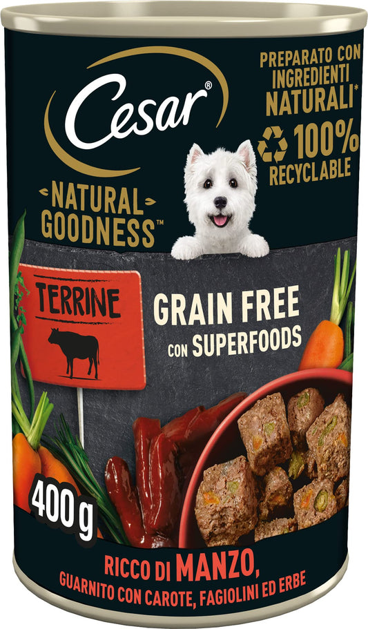 Cesar Natural Goodness - Comida húmeda para Perros con Sabor a Pollo y Verduras, 6 latas de 400 g, Total 2,4 kg